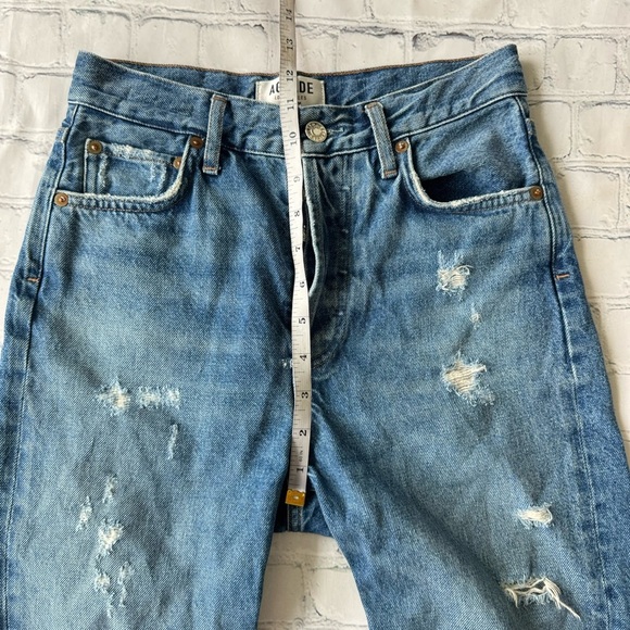 Agolde Women blue distressed Feel Good high waist buttoned jeans size 24 - Picture 7 of 10